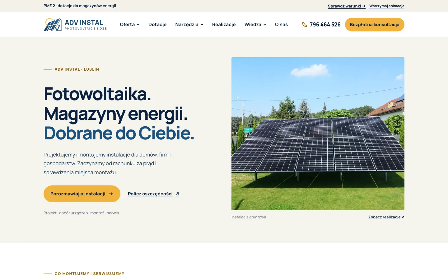 Strona główna ADV INSTAL: fotowoltaika i magazyny energii dobrane do domu, zdjęcie instalacji gruntowej