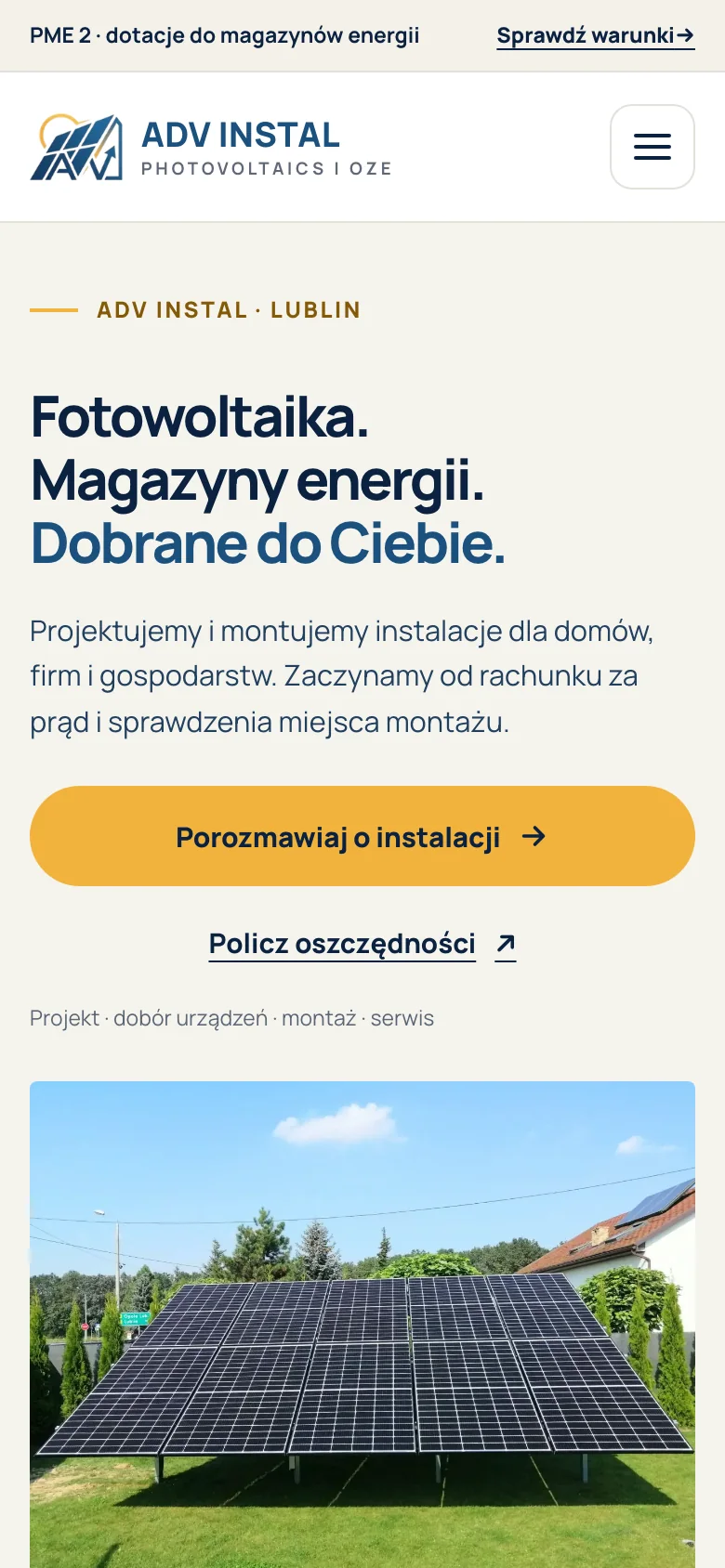 Strona ADV INSTAL na telefonie: strona główna