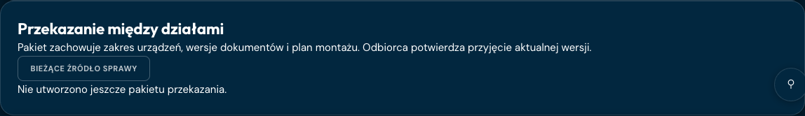 Widok przekazania w umowie 253 informuje, że pakiet przekazania nie został jeszcze utworzony.