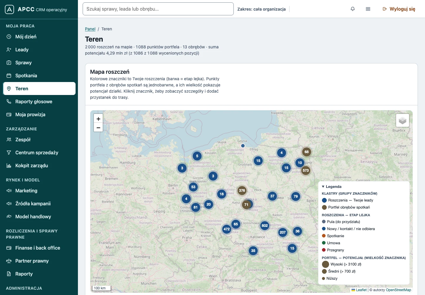 APCC / mapa i obsługa spraw