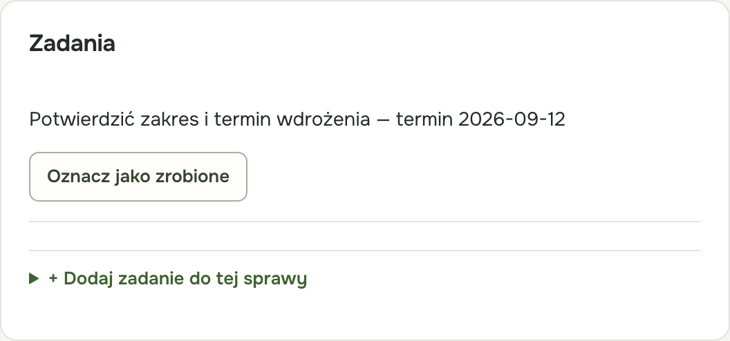 Zadanie: potwierdzić zakres i termin wdrożenia · 12 września